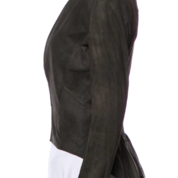 HAIDER ACKERMANN Women's Olive Green Leather Tailored Blazer - Picture 2 of 4